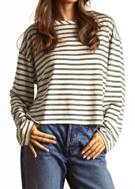 NEW MIOU MUSE striped slub long sleeve top in olive